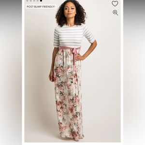 NWOT Pink Blush Ivory Striped Colorblock Floral Maternity Maxi Dress size Medium